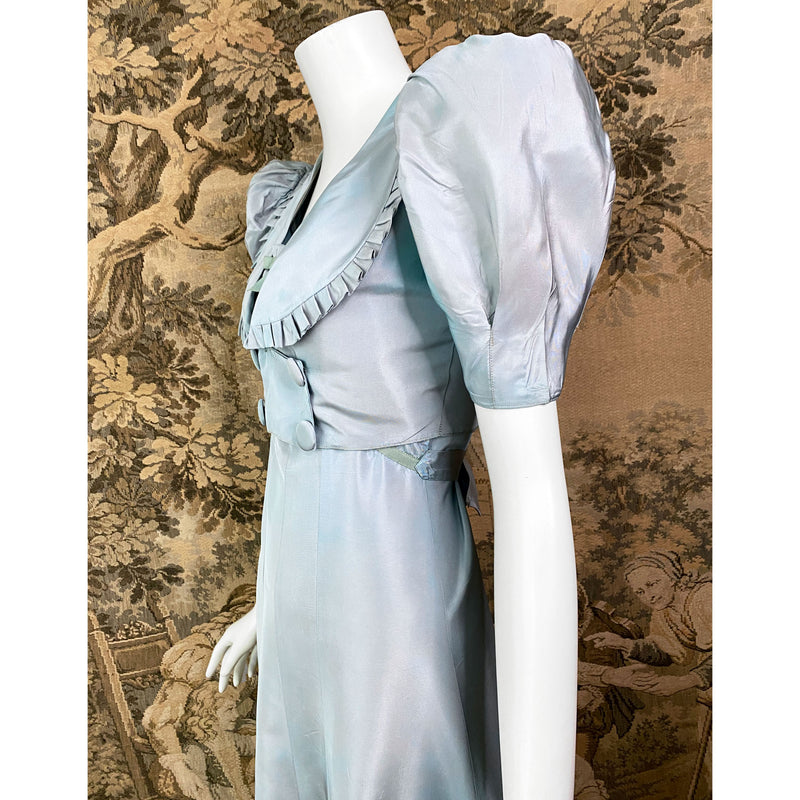 1930s Pale Blue Taffeta Dress & Bolero Set
