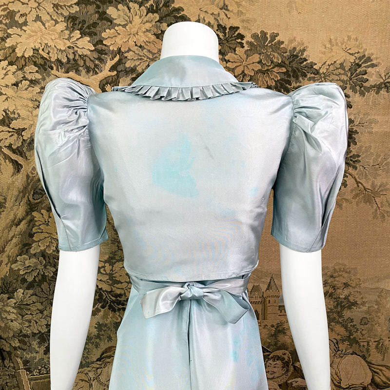 1930s Pale Blue Taffeta Dress & Bolero Set