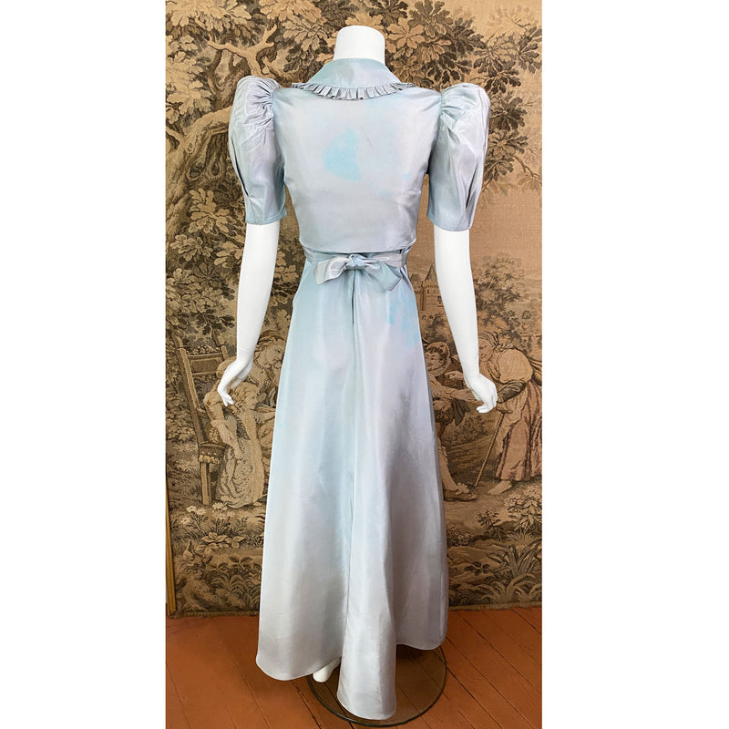 1930s Pale Blue Taffeta Dress & Bolero Set