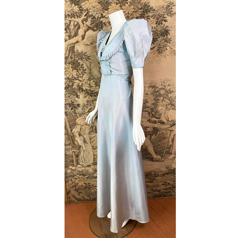1930s Pale Blue Taffeta Dress & Bolero Set