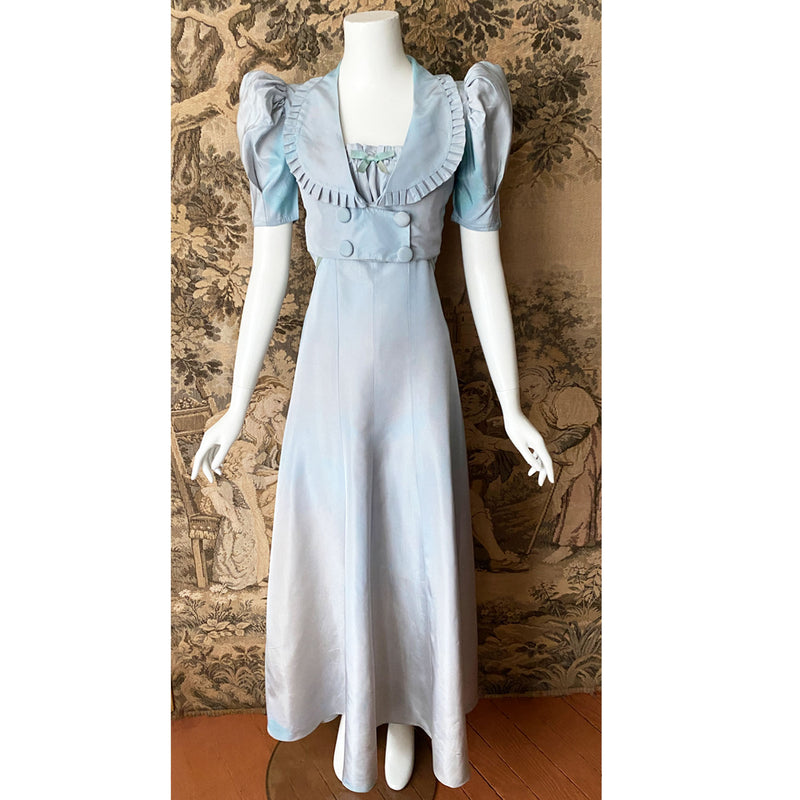1930s Pale Blue Taffeta Dress & Bolero Set