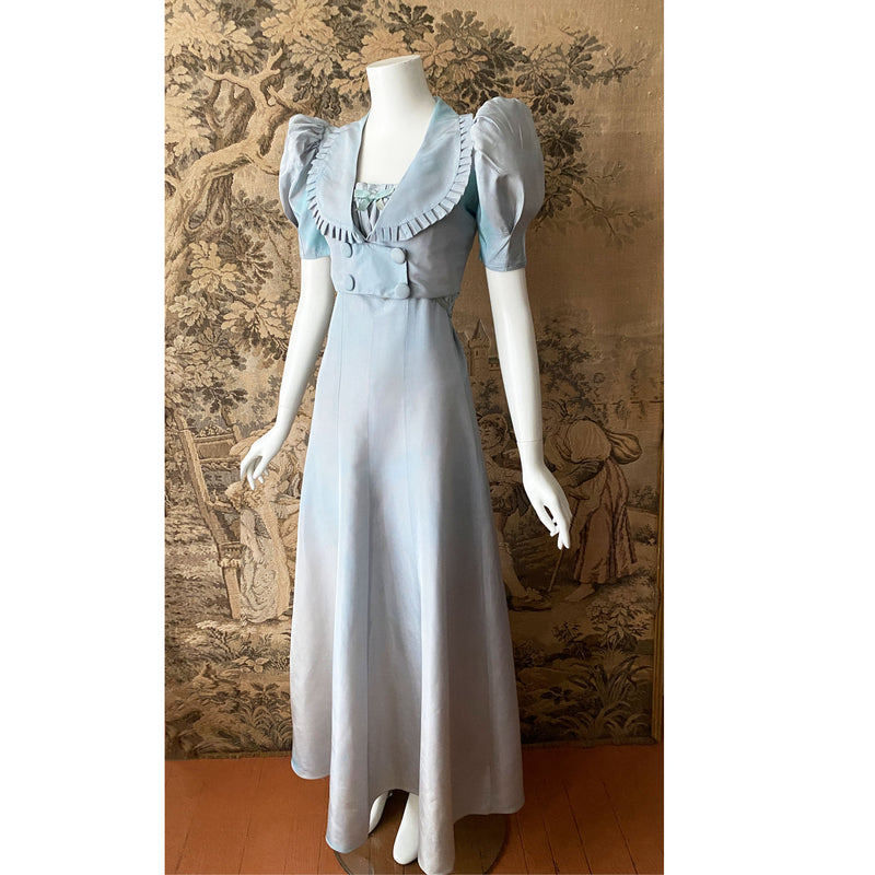 1930s Pale Blue Taffeta Dress & Bolero Set