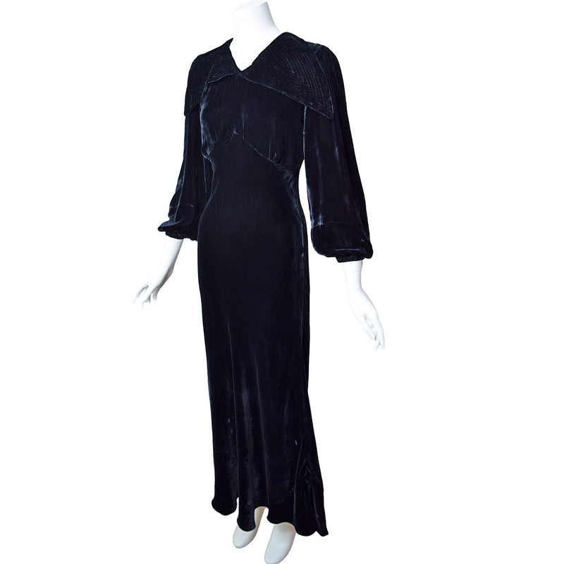 1930s Art Deco Velvet Maxi Dress
