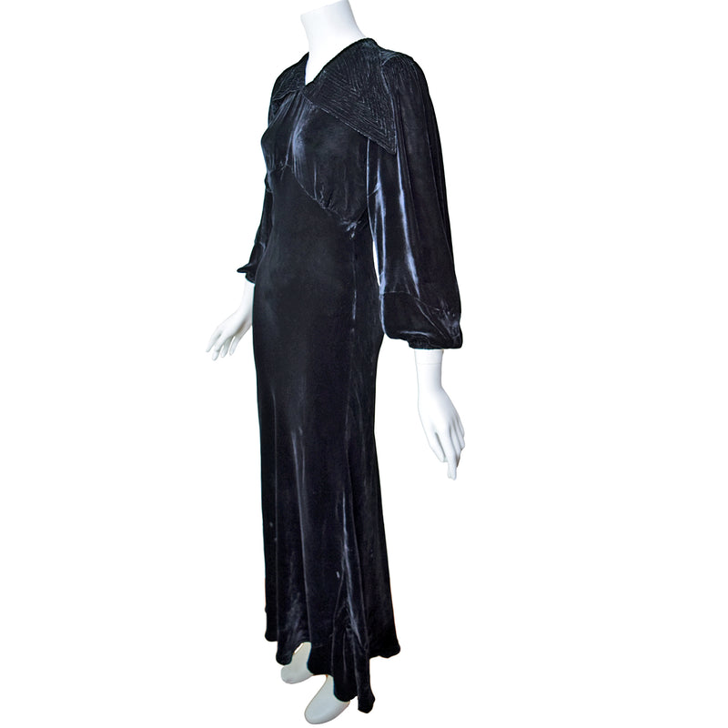 1930s Art Deco Velvet Maxi Dress