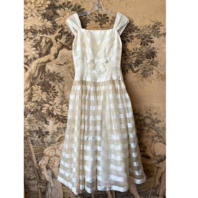 1960s Cream & Gold Organza Party Dress