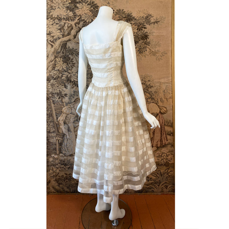 1960s Cream & Gold Organza Party Dress