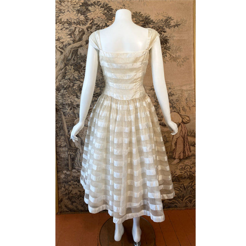 1960s Cream & Gold Organza Party Dress