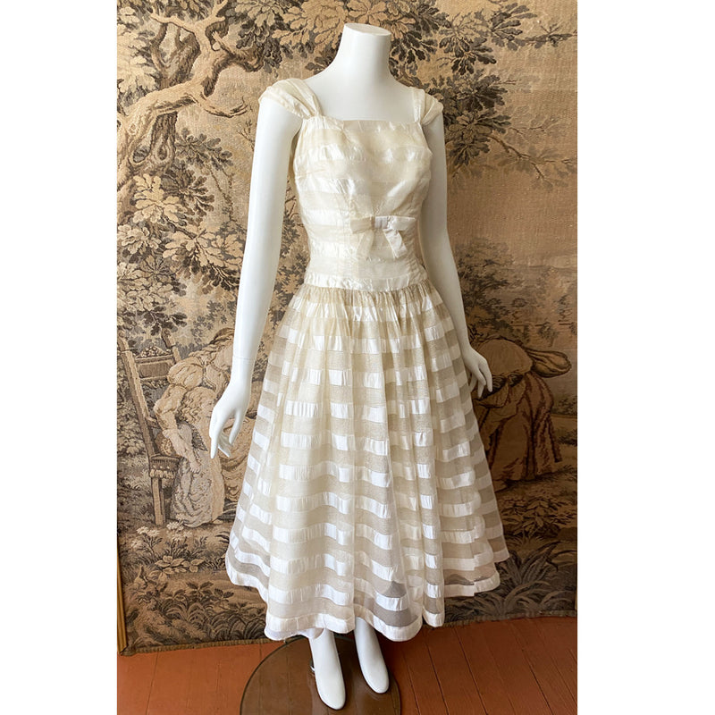 1960s Cream & Gold Organza Party Dress