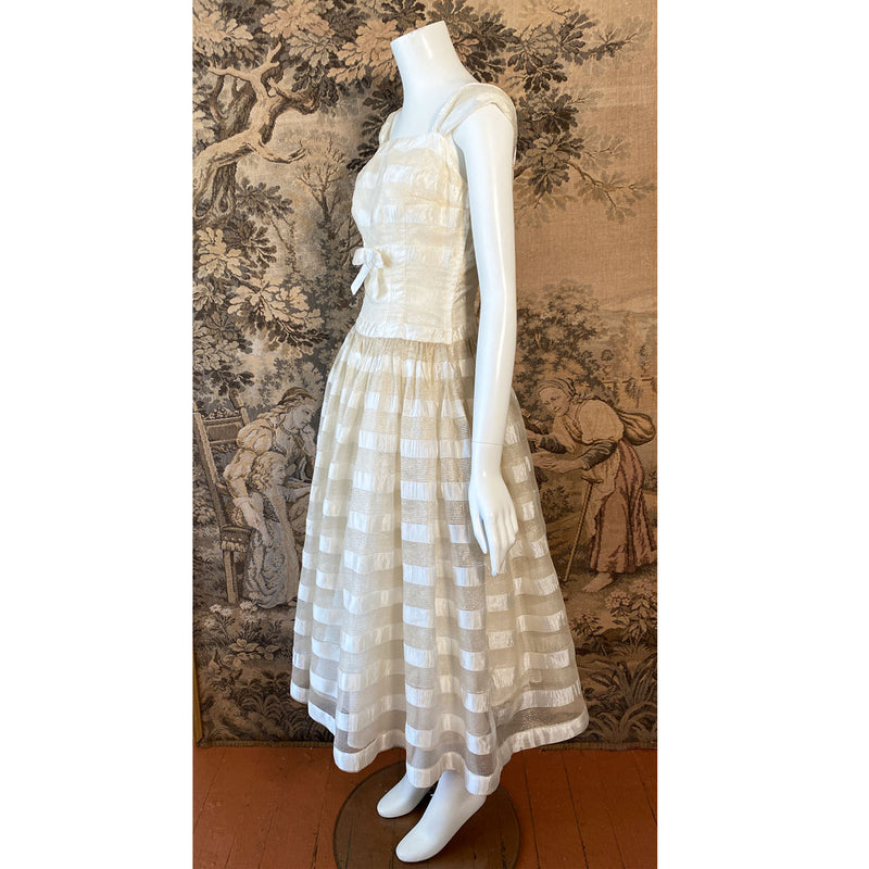 1960s Cream & Gold Organza Party Dress