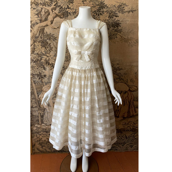 1960s Cream & Gold Organza Party Dress