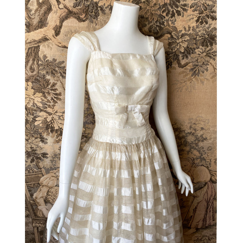 1960s Cream & Gold Organza Party Dress