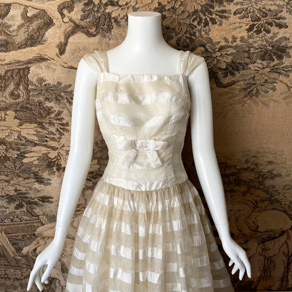 1960s Cream & Gold Organza Party Dress