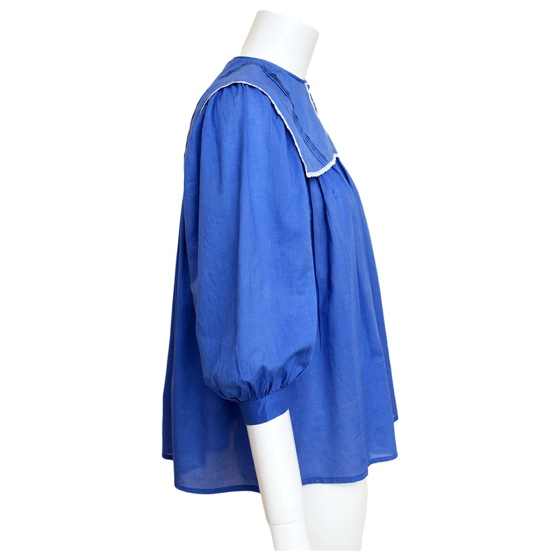 1980s Blue Portrait Collar Blouse
