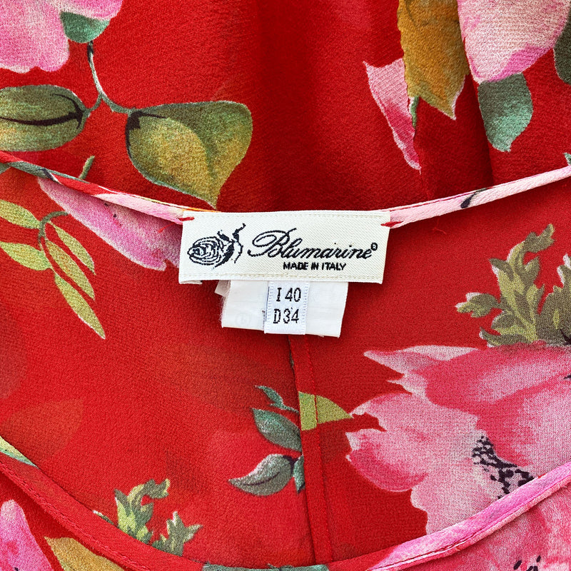 Blumarine Y2K Red Floral Silk Skirt