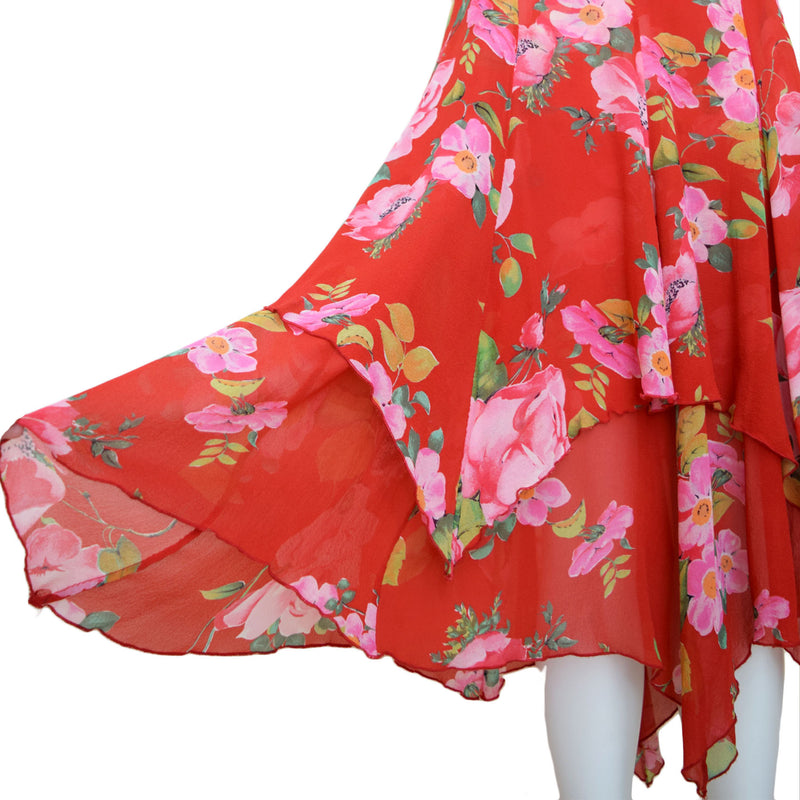 Blumarine Y2K Red Floral Silk Skirt