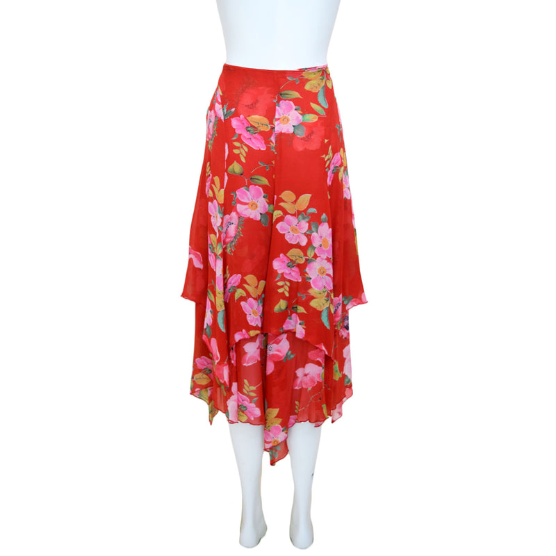 Blumarine Y2K Red Floral Silk Skirt