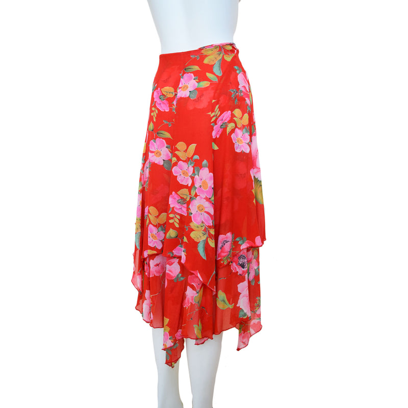 Blumarine Y2K Red Floral Silk Skirt