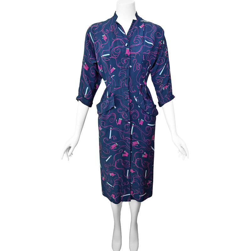 1940s Cigarette & Matches Print Dress