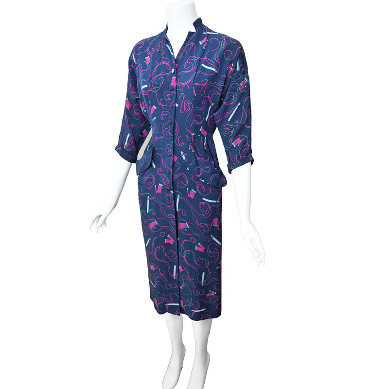 1940s Cigarette & Matches Print Dress