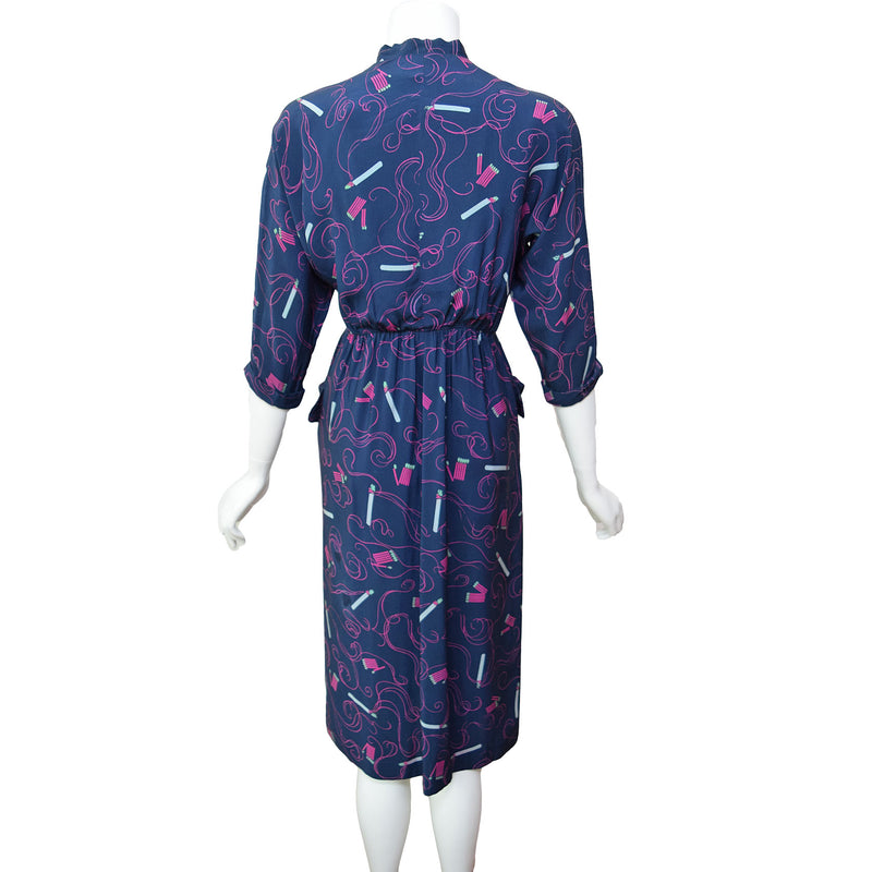 1940s Cigarette & Matches Print Dress