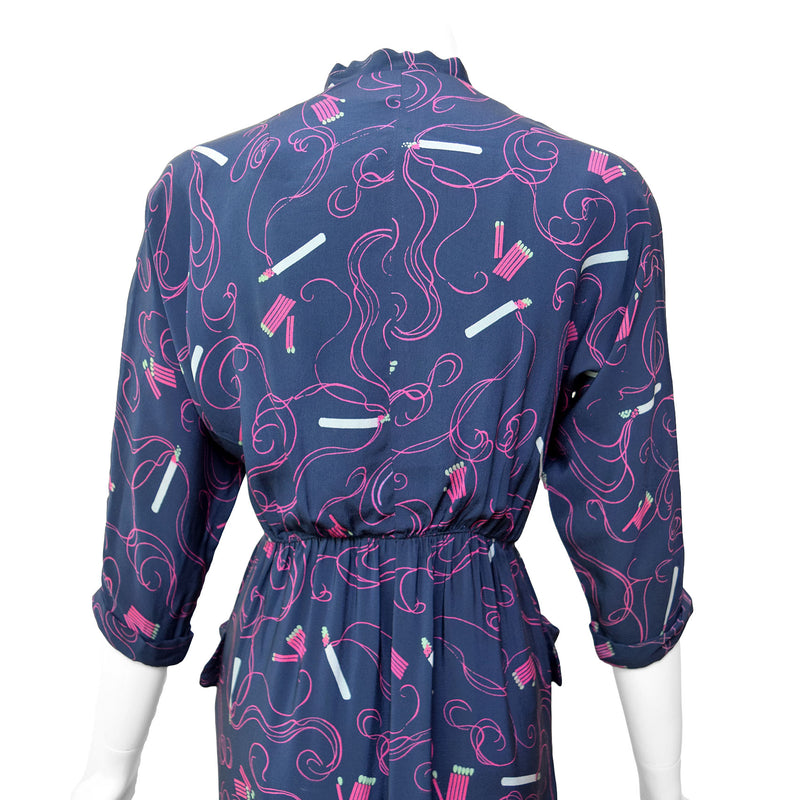 1940s Cigarette & Matches Print Dress