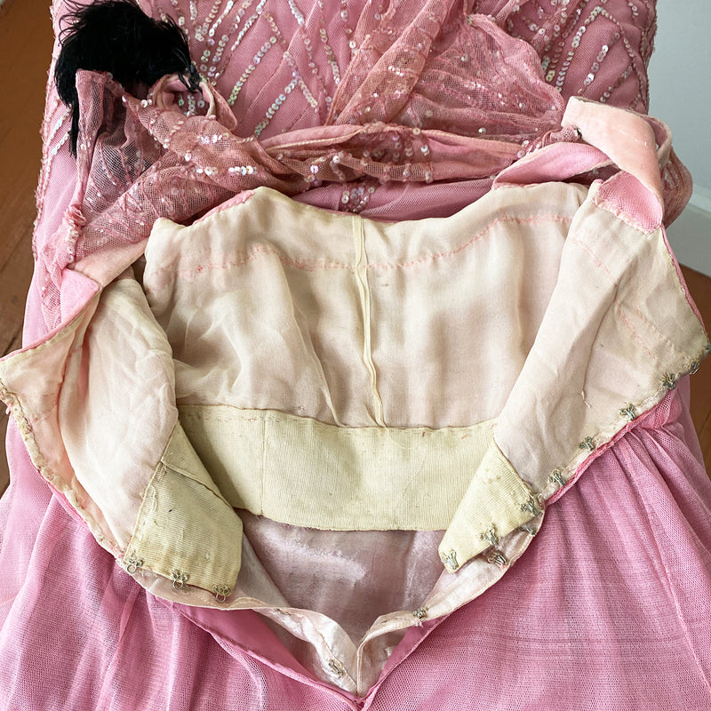 Antique Edwardian Pink Sequin & Net Dress
