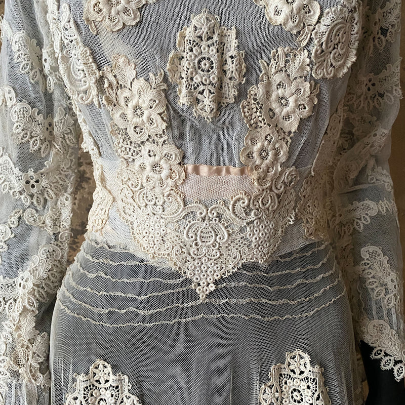 Antique Edwardian Circa 1912 Lace & Net Gown