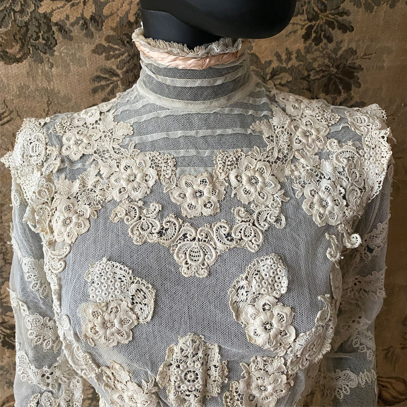 Antique Edwardian Circa 1912 Lace & Net Gown