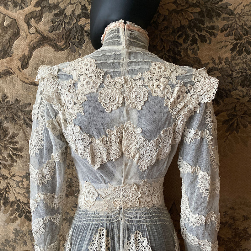 Antique Edwardian Circa 1912 Lace & Net Gown