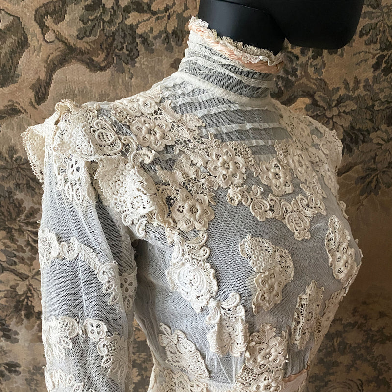 Antique Edwardian Circa 1912 Lace & Net Gown