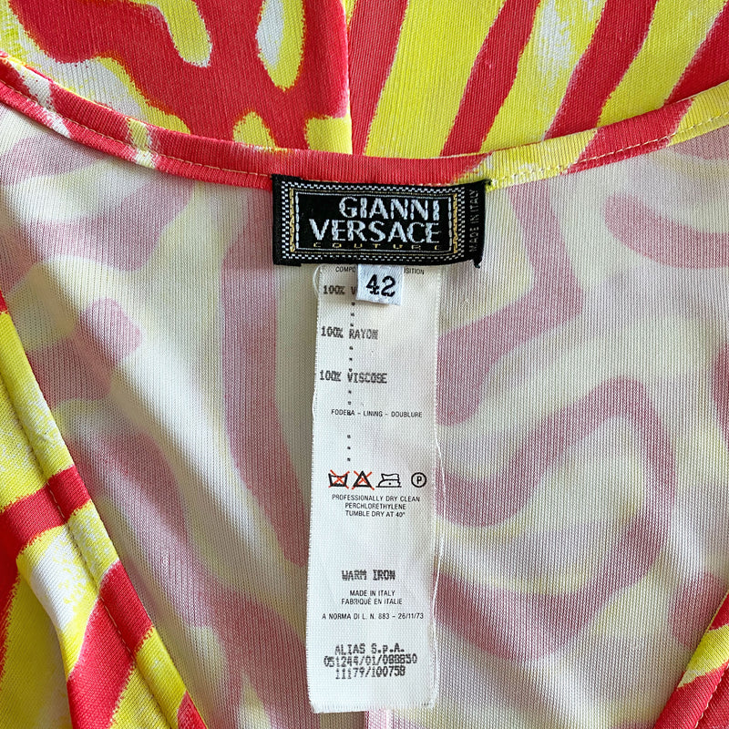 Y2K Gianni Versace Couture Neon Print Dress