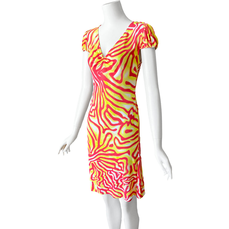 Y2K Gianni Versace Couture Neon Print Dress