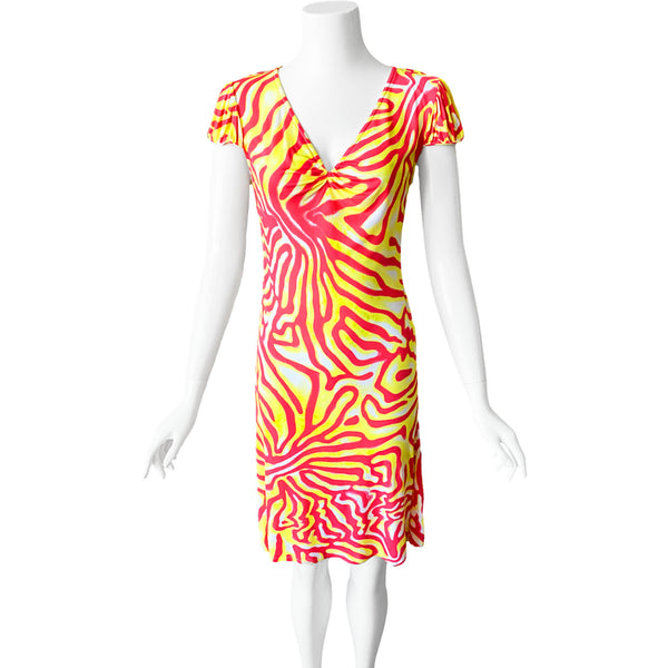 Y2K Gianni Versace Couture Neon Print Dress