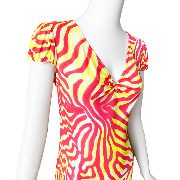 Y2K Gianni Versace Couture Neon Print Dress