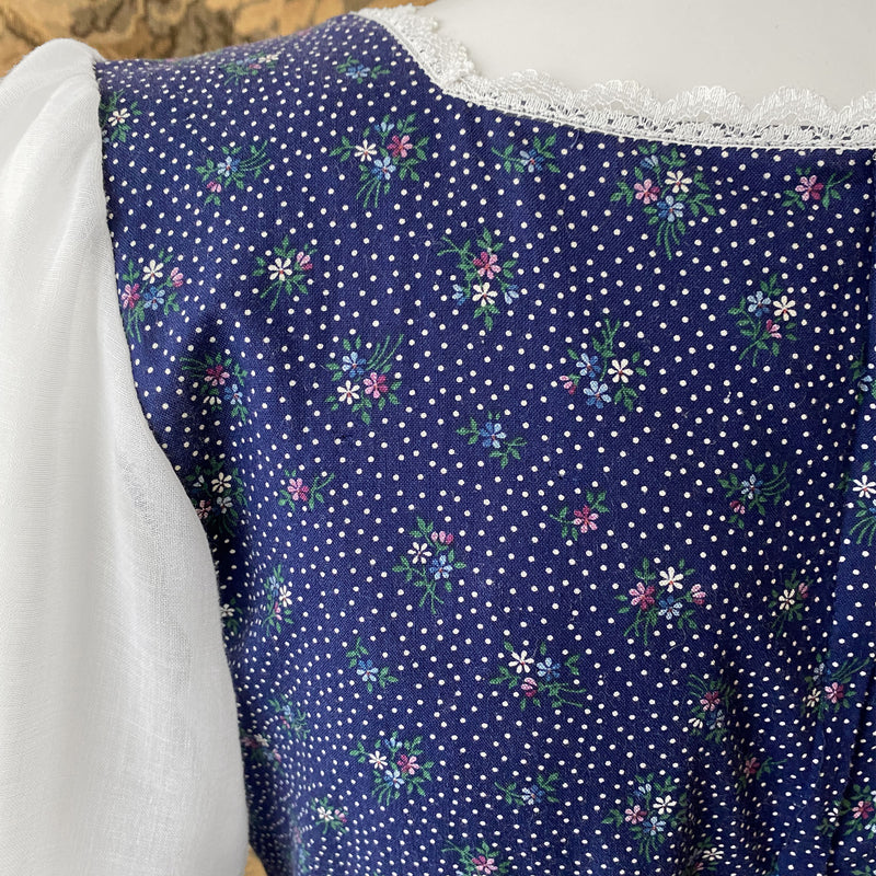 Gunne Sax 1970s Dark Blue Maxi Dress