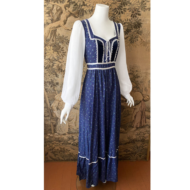 Gunne Sax 1970s Dark Blue Maxi Dress