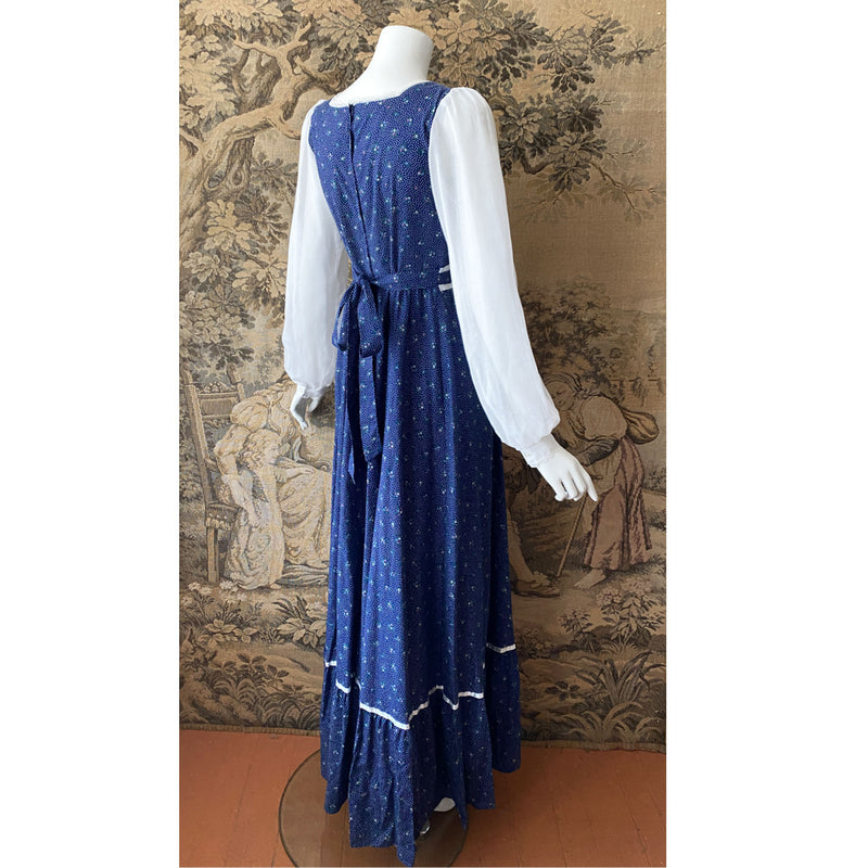 Gunne Sax 1970s Dark Blue Maxi Dress