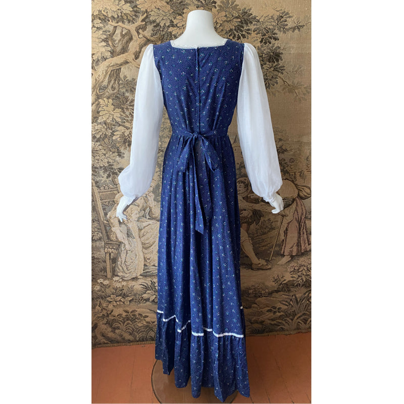Gunne Sax 1970s Dark Blue Maxi Dress