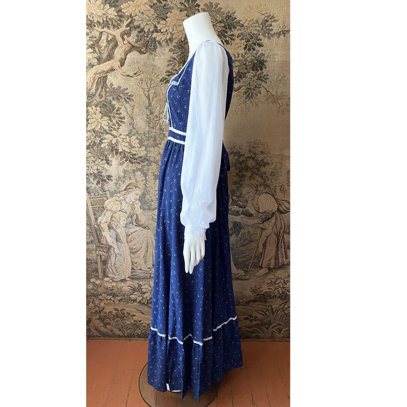 Gunne Sax 1970s Dark Blue Maxi Dress