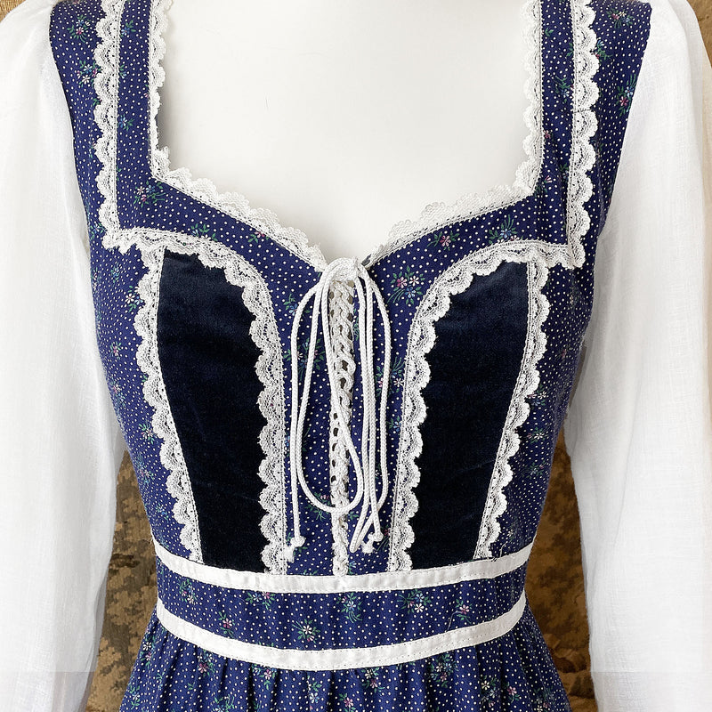 Gunne Sax 1970s Dark Blue Maxi Dress