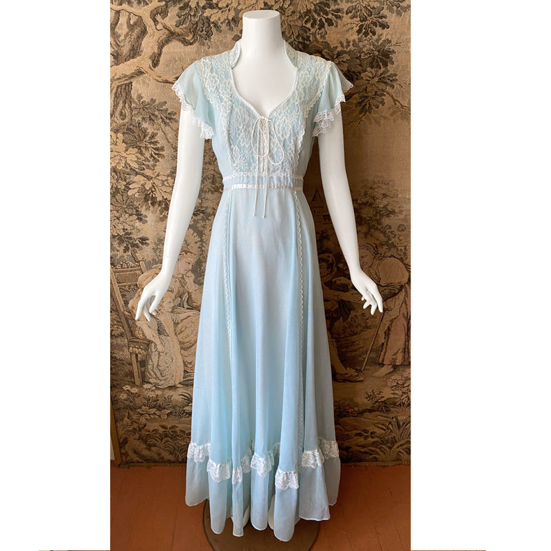Gunne Sax 1970s Pale Blue Maxi  Dress