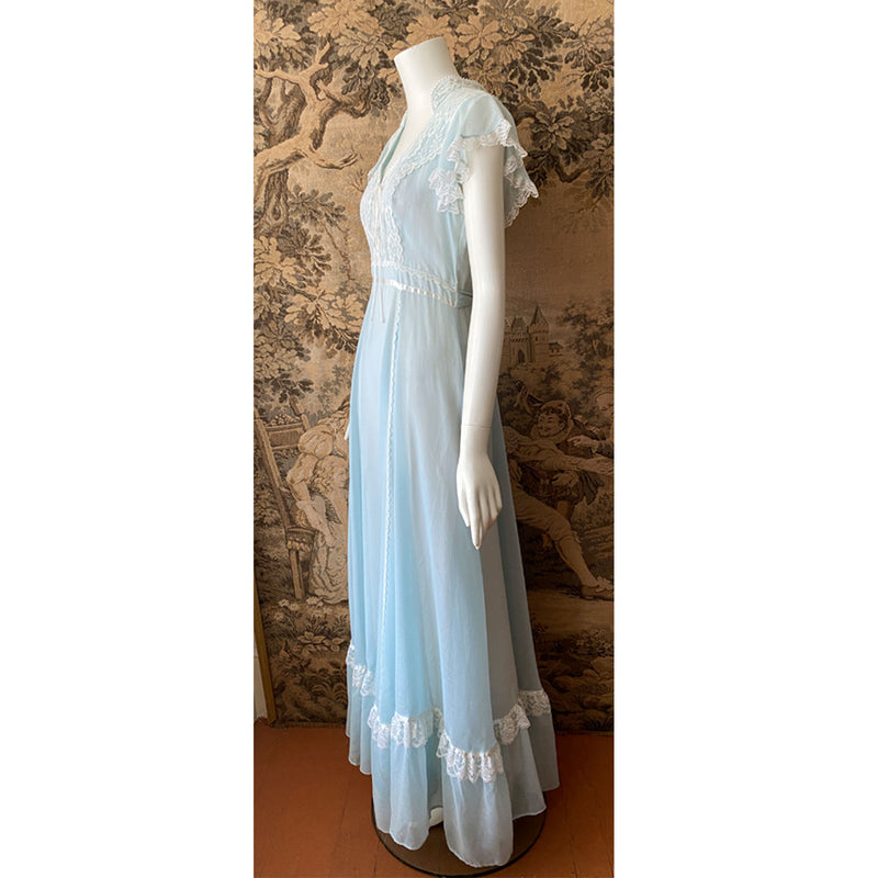 Gunne Sax 1970s Pale Blue Maxi  Dress