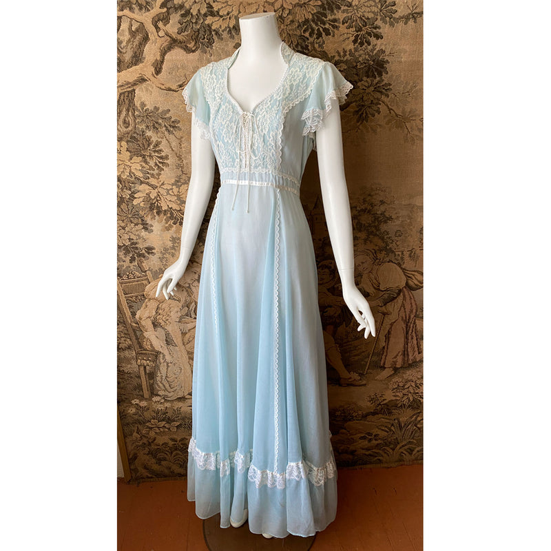 Gunne Sax 1970s Pale Blue Maxi  Dress
