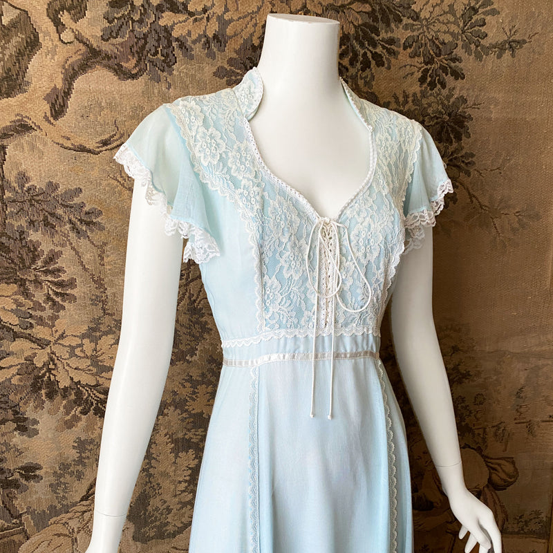 Gunne Sax 1970s Pale Blue Maxi  Dress