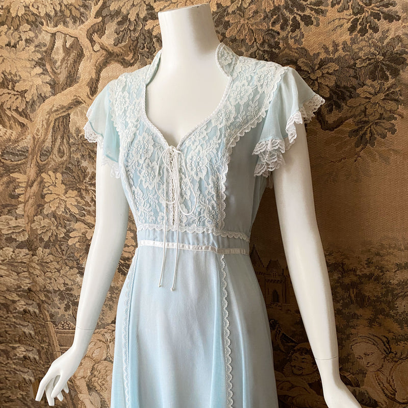 Gunne Sax 1970s Pale Blue Maxi  Dress