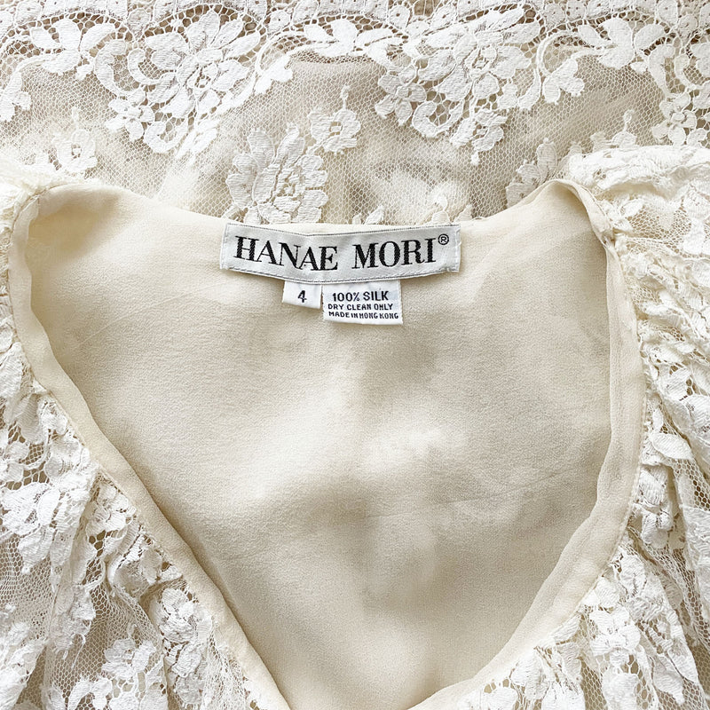 Hanae Mori 1980s Silk & Lace Blouse