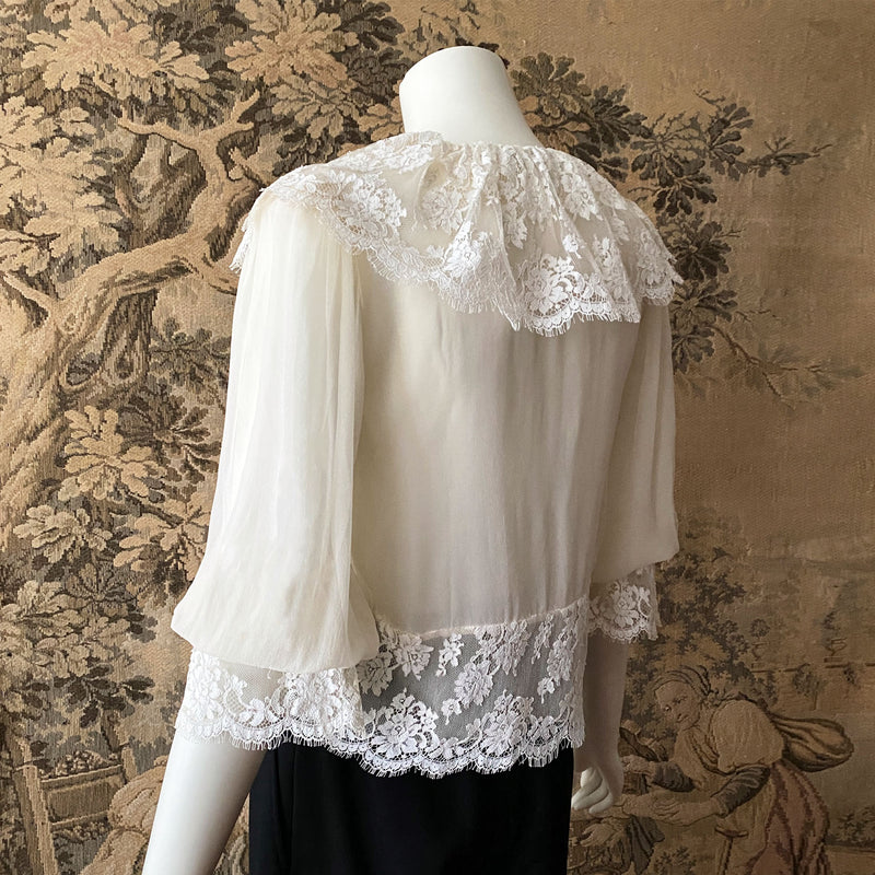 Hanae Mori 1980s Silk & Lace Blouse