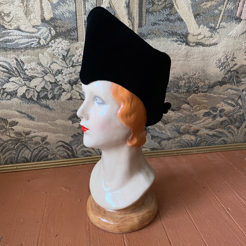 1940s Dramatic Black Velvet Hat