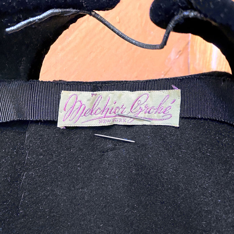1940s Dramatic Black Velvet Hat