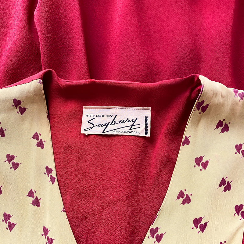 1940s Cupid's Heart Print Dress